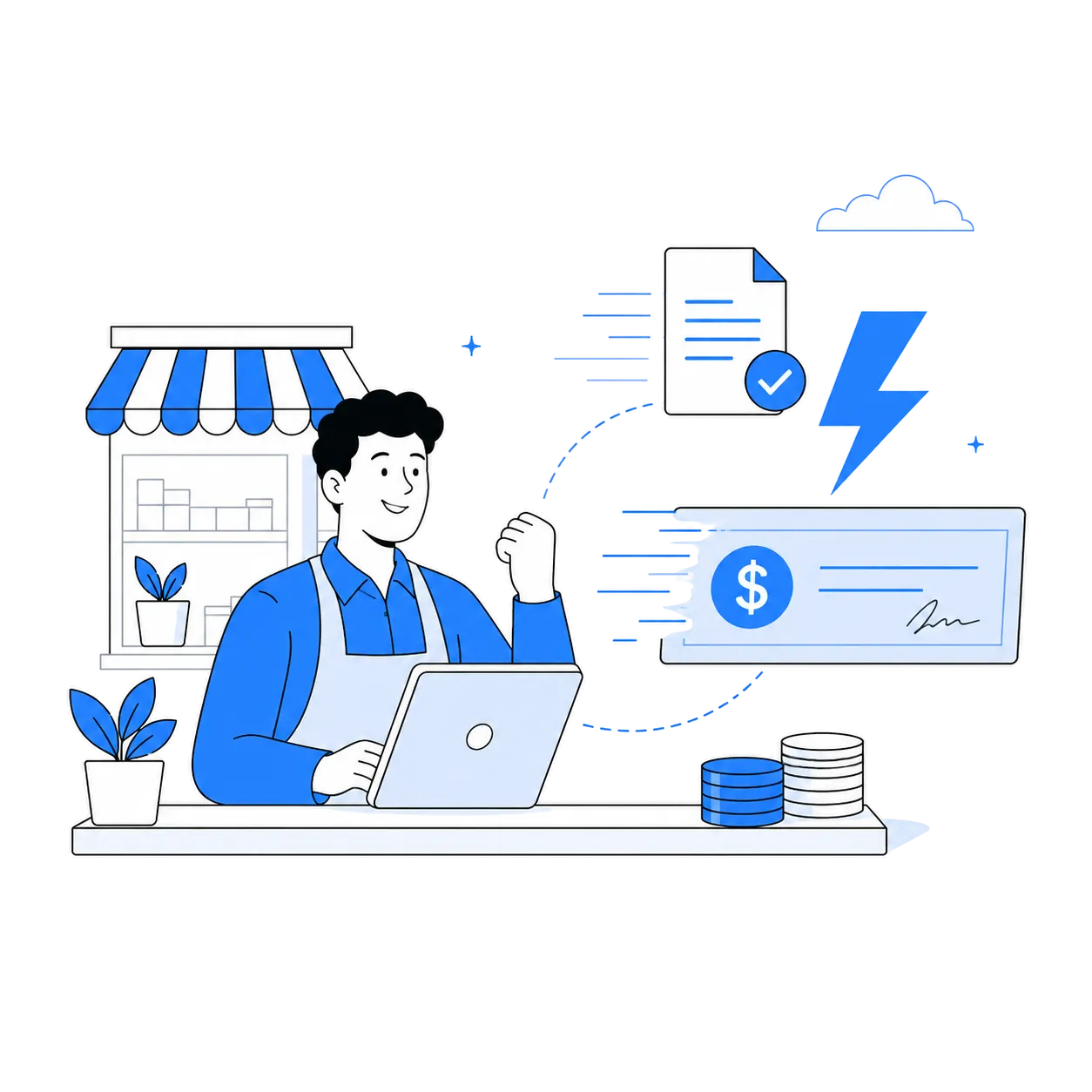 A sole trader receiving fast funding on a laptop